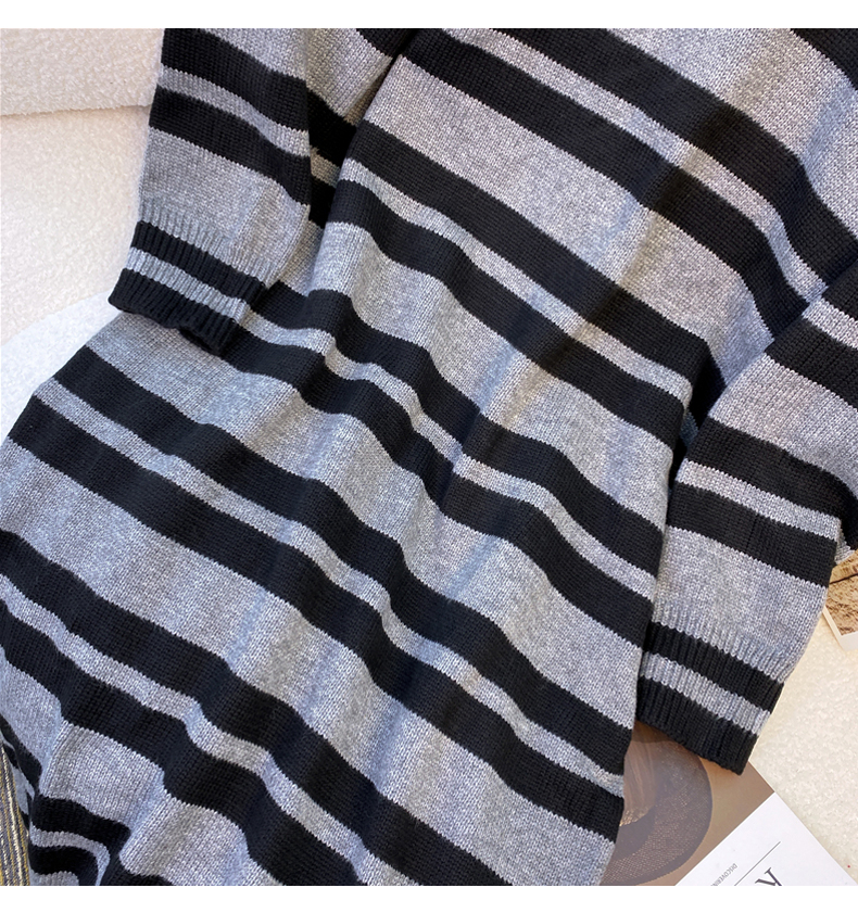 Frühen Herbst 2023 Neue Unterlage Gestrickte Streifen Pullover kinder Französisch Sanfte Lange Kleid_voghion.com