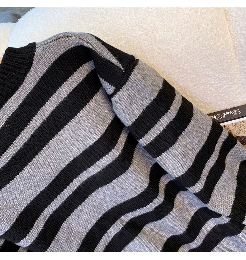Frühen Herbst 2023 Neue Unterlage Gestrickte Streifen Pullover kinder Französisch Sanfte Lange Kleid_voghion.com