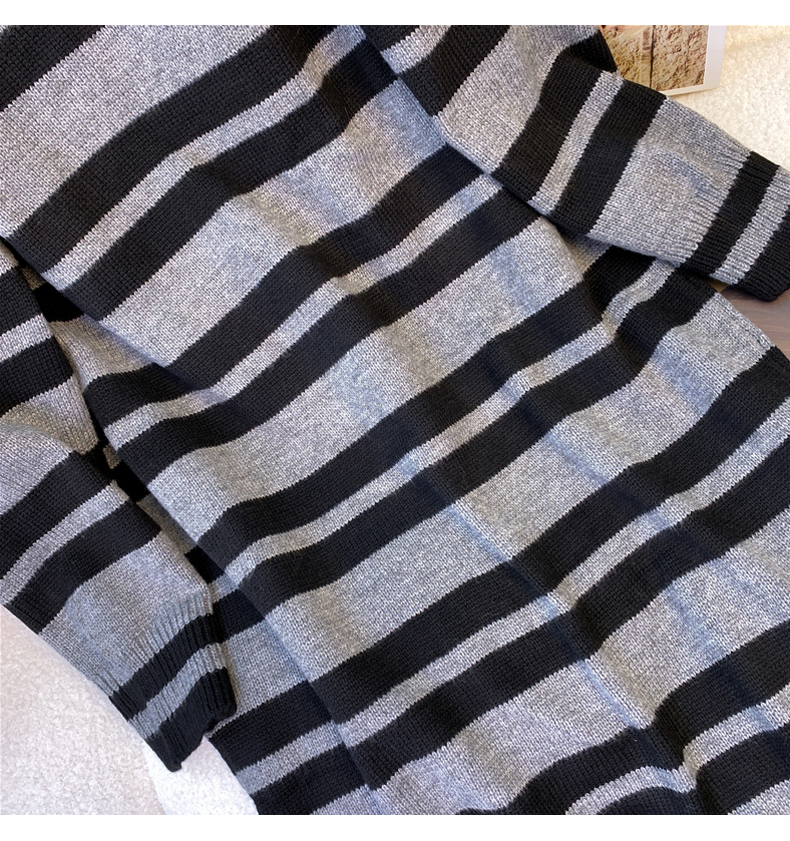 Frühen Herbst 2023 Neue Unterlage Gestrickte Streifen Pullover kinder Französisch Sanfte Lange Kleid_voghion.com