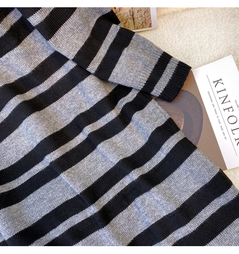 Frühen Herbst 2023 Neue Unterlage Gestrickte Streifen Pullover kinder Französisch Sanfte Lange Kleid_voghion.com