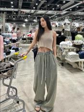 丸丸Maru 设计款！水洗重工做旧松紧腰抽绳牛仔裤阔腿裤拖地裤女
