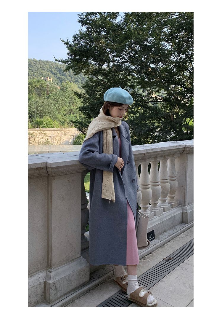 Pink Double sided Cashmere Women's 2023 Autumn/Winter New Korean Loose Mid length Hepburn Style Fleece Coat_voghion.com