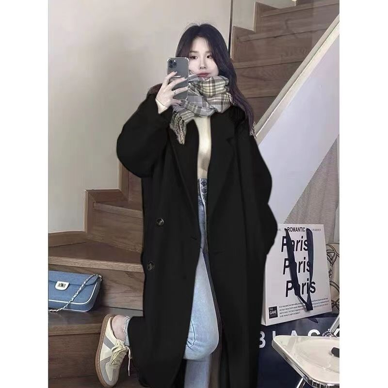 Pink Double sided Cashmere Women's 2023 Autumn/Winter New Korean Loose Mid length Hepburn Style Fleece Coat_voghion.com