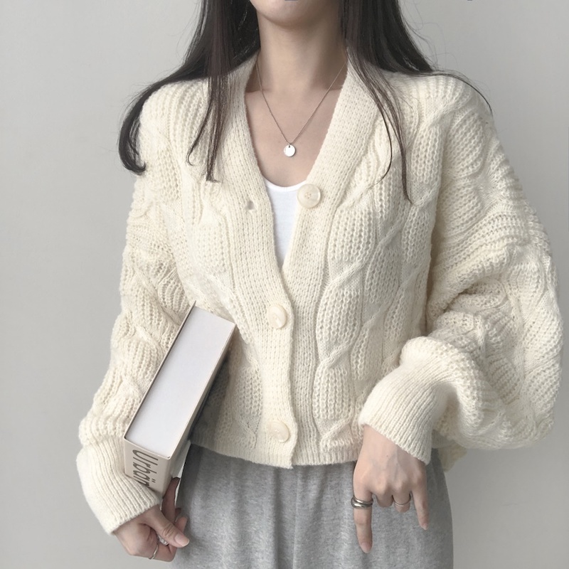 Eighty years old retro lazy style long-sleeved design twist sweater knitted cardigan jacket top for women