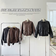 批发皮衣外套女2023新款春秋季女装机车短款黑色美式复古皮夹克小个子