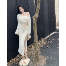 批发实拍实价~纯欲风辣妹高开叉设计感绑带<b class='q'>包臀</b>裙毛针织长袖上衣套装