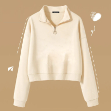 批发纯棉华棉复合310克学院风长袖polo领卫衣女半拉链后包条纯棉罗口