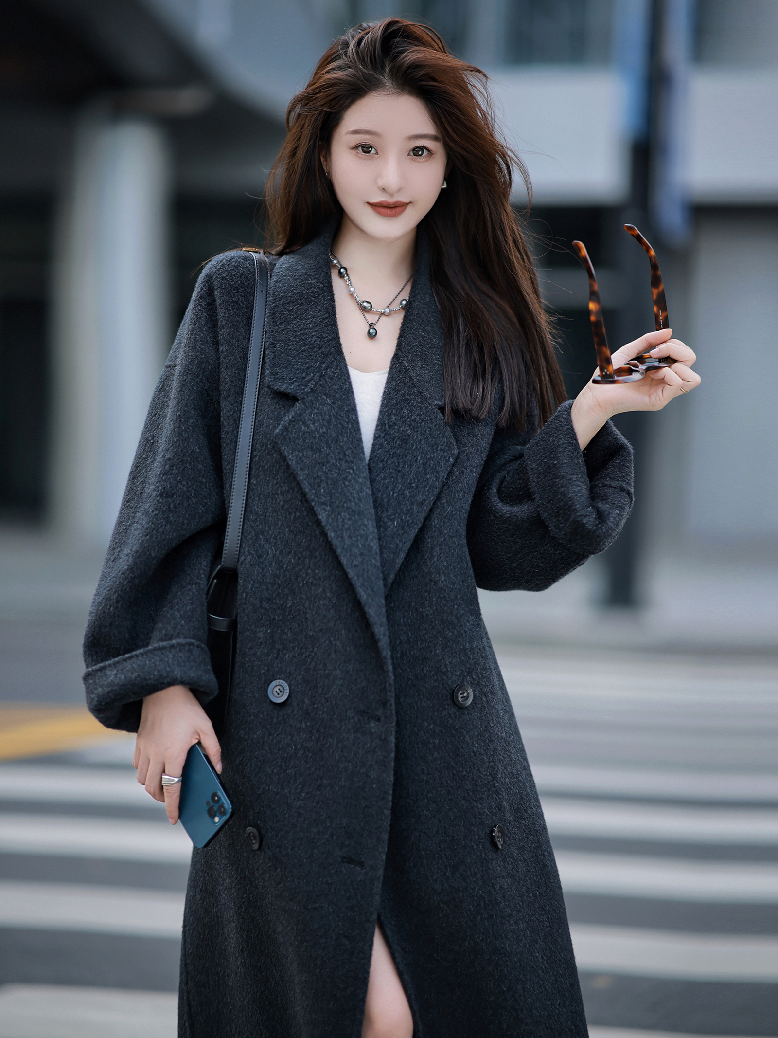 큰 기쁨 직접 만든 명 스타 코트 레트로 폴로 칼라 모직 여성 코트 2024 가을 새로운 작은 키 바람막이