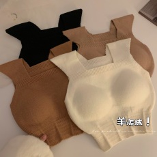 批发实价实拍 加绒加厚带胸垫一体式保暖背心吊带<b class='q'>秋</b>冬内搭打底上衣