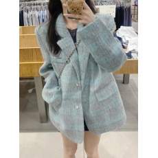 批发2026呢绒有里布美式复古设计毛呢格子外套女秋冬<b class='q'>西装</b>上衣