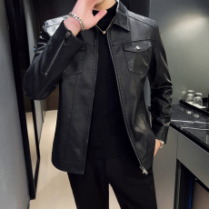 批发实拍加绒皮衣夹克潮牌帅气秋冬季休闲机车男士外套高品质PU皮上衣