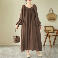 批发实拍 2026新款宽松显瘦一字肩两穿宽松系带显瘦长款<b class='q'>连衣裙</b>