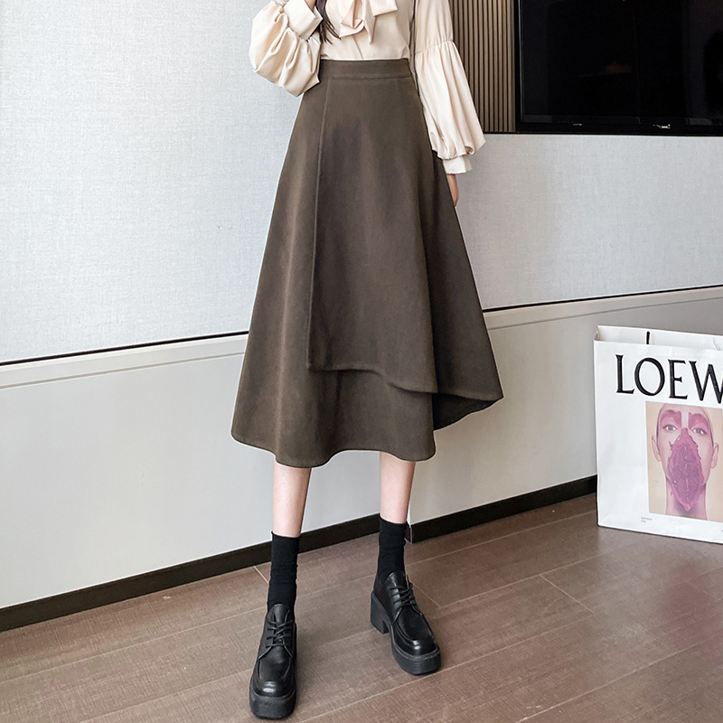New autumn and winter irregular woolen skirt mid-length A-line skirt high-waisted umbrella skirt long skirt for women