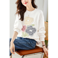 批发实拍◆◆2026春创意贴布绣格子花朵卫衣女宽松情侣装秋上衣打底衫