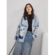 批发<b class='q'>文</b>森特.梵高联名对白慵懒风毛衣女2023秋新款时尚高级感针织开衫