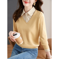 批发假两件<b class='q'>针织衫</b>女士2026春季新款设计感长袖毛衣衬衫领<b class='q'>打底衫</b>上衣