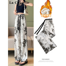 批发华棉复合贝贝绒 水墨阔腿冬季加绒加厚新款休闲<b class='q'>裤</b>国风直筒<b class='q'>裤</b>子女