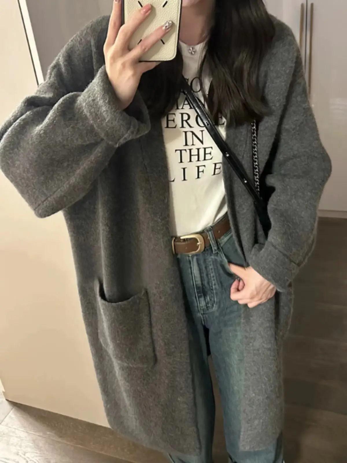 울 소재 루즈핏 니트 카디건 상세 이미지 1
