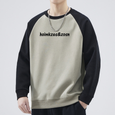 批发320G重磅卫衣男秋冬插肩撞色拼接情侣长袖圆领上衣印花长袖T恤男