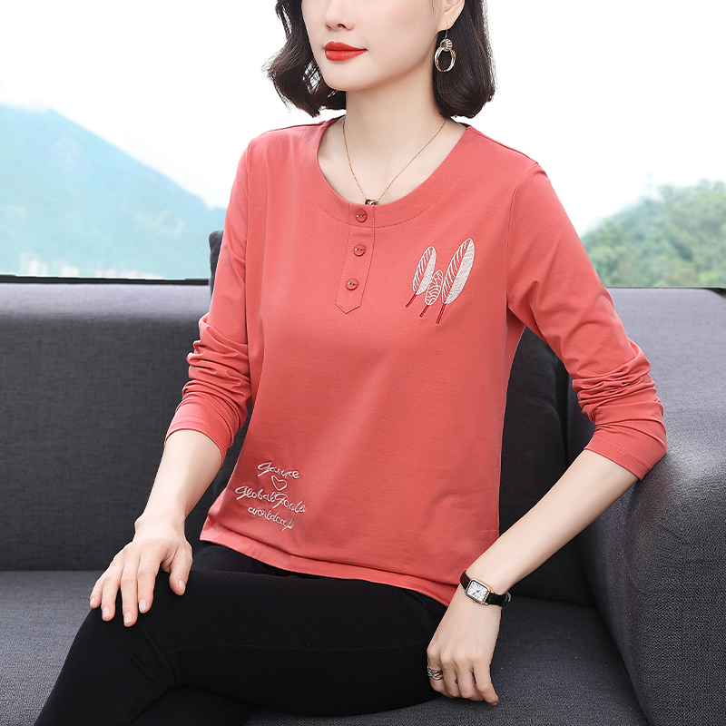 MY16095#新款棉T恤女长袖装宽松刺绣长袖休闲上衣女女裝貨源服裝批發