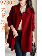 2023秋冬新款双面绒羊毛大衣女高端手工红色毛呢子外套韩版赫本风