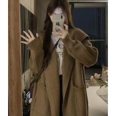 批发秋冬大码女装爆款加厚大毛衣外套中长款宽松慵懒风复古针织开衫