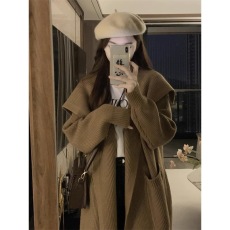 批发秋冬大码女装爆款大毛衣外套中长款宽松慵懒风针织开衫