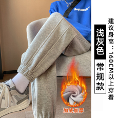 批发<b class='q'>韩国</b>外贸韩版运动裤女秋冬新款宽松束脚加绒卫裤小个子休闲裤潮