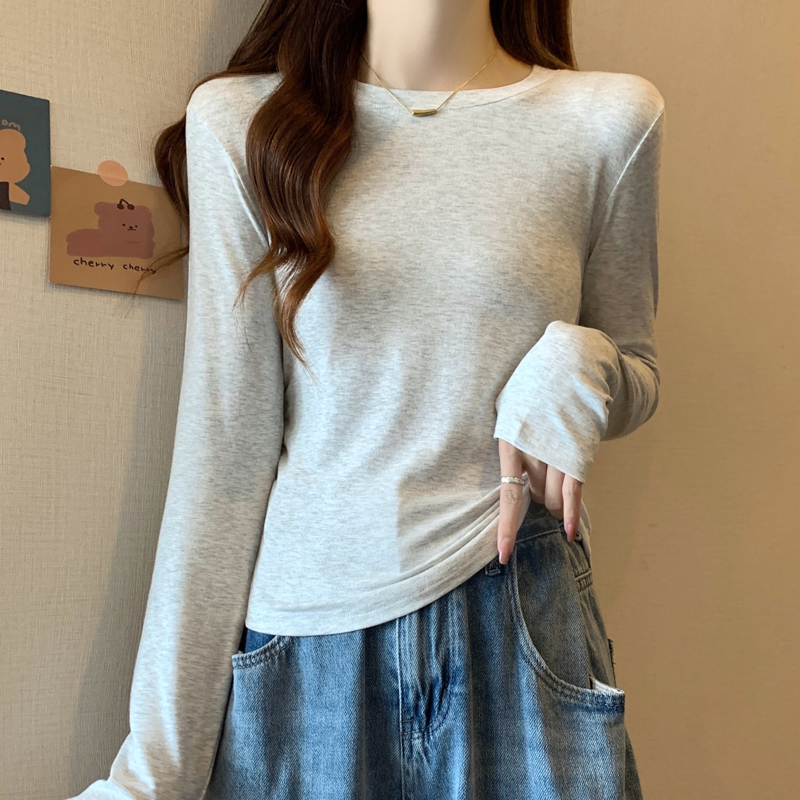 MY17134# 新款美式正肩长袖t恤女设计感抽褶紧身短款打底衫上衣女女裝貨源服裝批發