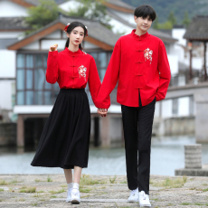 批发2025新款实拍情侣装中国风中国红表演服结婚穿伴娘伴郎装班服校服