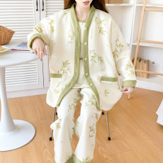 批发（）秋冬加厚空气棉孕妇睡衣女产妇哺乳喂奶月子服三件套夹层