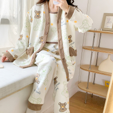 批发（）秋冬加厚空气棉孕妇睡衣女产妇哺乳喂奶月子服三件套夹层