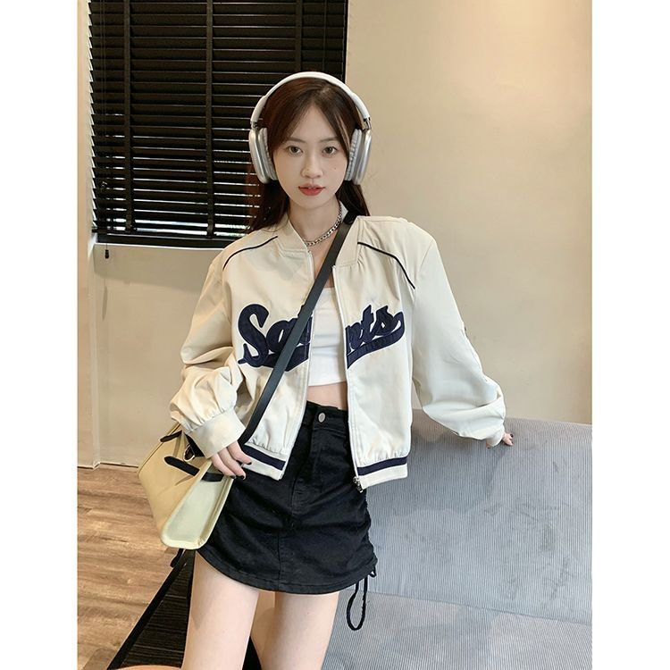 Retro embroidered baseball uniform women's tops early spring new loose short long-sleeved design jacket jacket ins