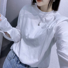 批发春秋新款简约白色打底衫女大码宽松衬衫袖别致长袖t恤上衣ins