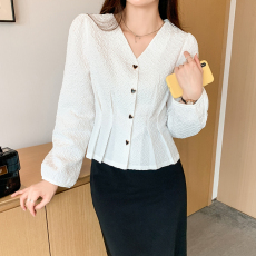 批发实拍洋气秋季女装V领休闲宽松<b class='q'>雪纺</b><b class='q'>衫</b>上衣开衫衬衫女打底衫衬衣