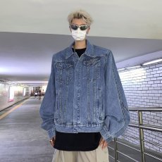 批发实拍实价牛仔外套情侣设计感小众oversize街头<b class='q'>嘻哈</b>高街潮流潮牌
