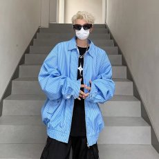 批发实拍实价长袖条纹衬衫<b class='q'>秋</b>季日系百搭潮牌ins休闲夹克外套p情侣装