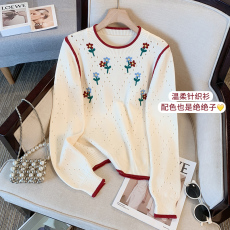 批发实拍 <b class='q'>春</b>秋冬软糯风重工刺绣圆领毛衣女设计感小众镂空打底针织衫