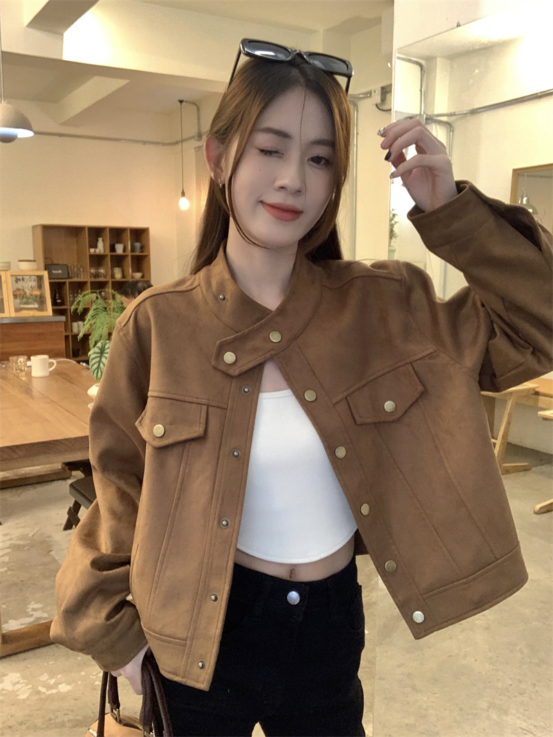 Actual shot~Autumn and winter new Korean design buckskin velvet jacket loose slimming short long-sleeved jacket top