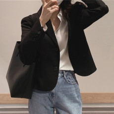 韩版二粒扣纯色休闲短装西装女2023秋新显瘦气质短款小西服外套