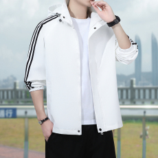 批发实拍2023秋季男士夹克外套连帽潮牌休闲运动三条杠夹克衫上衣