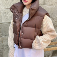 批发韩国秋冬季新款立领保暖面包服外套羽绒棉马甲短款棉服坎肩小个子
