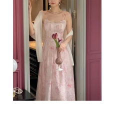 批发法式碎花长裙2026仙女气质收腰小众扎染吊带<b class='q'>连衣裙</b>