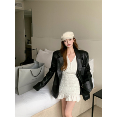 批发经典西装皮衣女早<b class='q'>春</b>新款复古宽松高级感PU皮外套潮