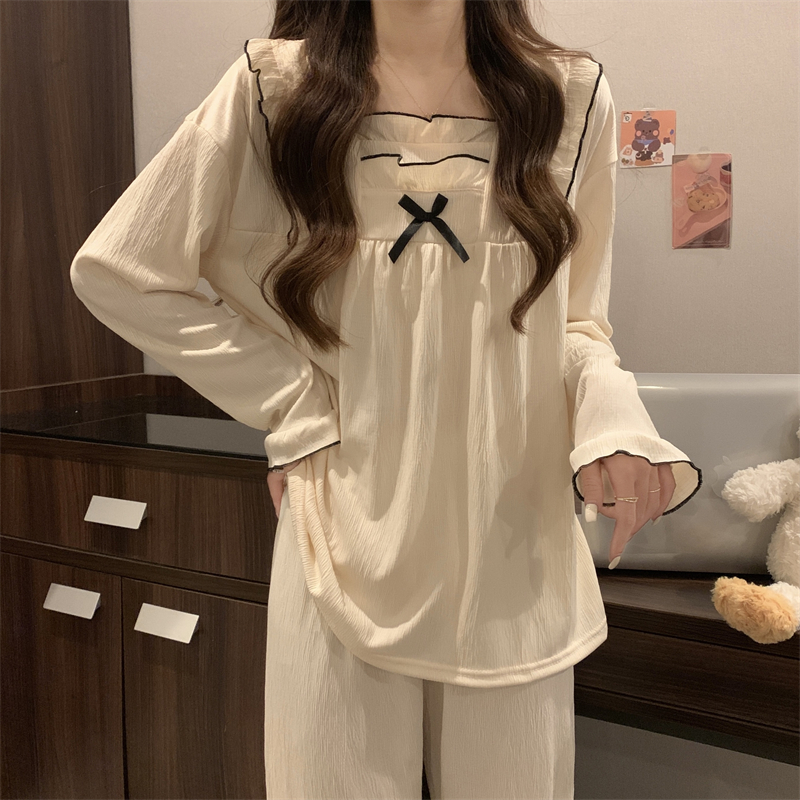 New casual versatile lazy style cute solid color loose home pajamas two-piece set for women