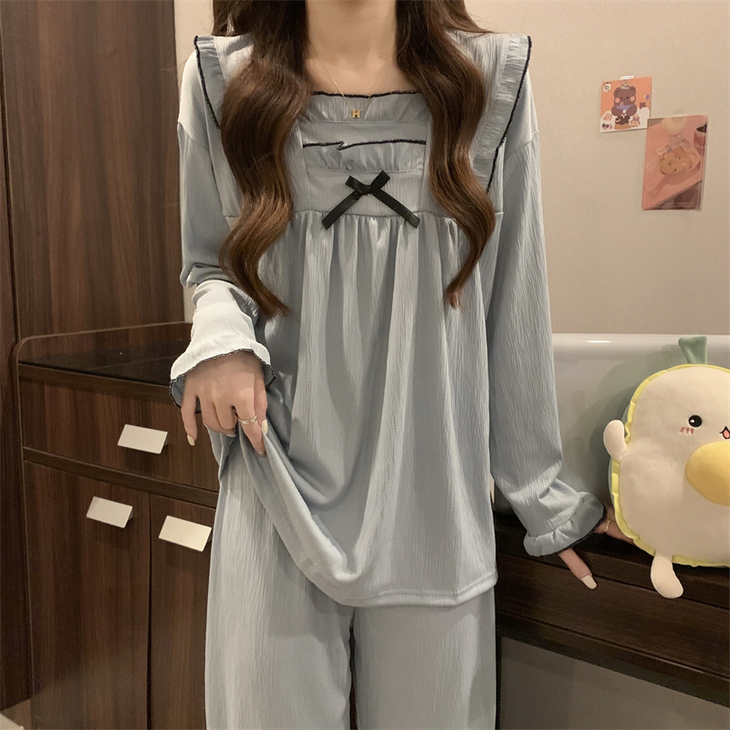 New casual versatile lazy style cute solid color loose home pajamas two-piece set for women