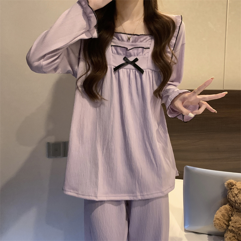 New casual versatile lazy style cute solid color loose home pajamas two-piece set for women