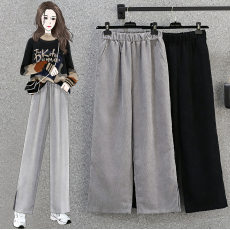 批发实拍秋冬大码女装灯芯绒高腰休闲裤学生百搭显瘦阔腿裤