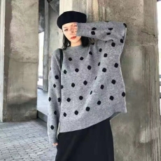 批发秋冬新款大码女装学院风复古波点毛衣学生甜美宽松套头长袖针织衫