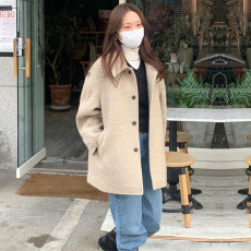韩版POL领休闲羊毛呢外套大衣女2023秋冬新显瘦羊毛呢风衣大码